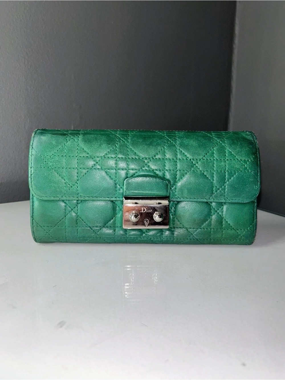 Christian Dior Miss Dior Green Quilted Leather Wallet